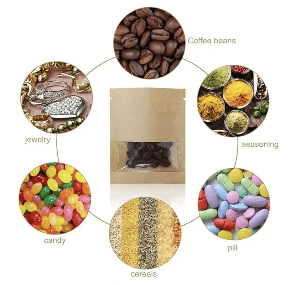 100 Pack 3.5 Inch Small Resealable Bags Airtight Brown Kraft Paper Bags with Clear Window Seed Storage Bag Spice Bag Small Packaging Bags for Storage Sample Bags Heat Sealable Bags