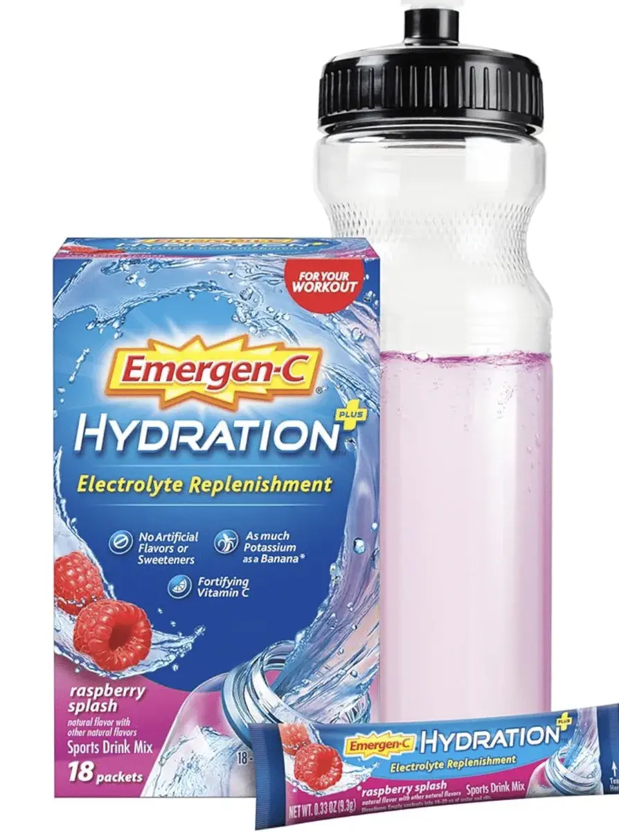 Emergen-C Hydration+ Sports Drink Mix With Vitamin C (18 Count, Raspberry Flavor), Electrolyte Replenishment, 0.33 Ounce Powder Packets