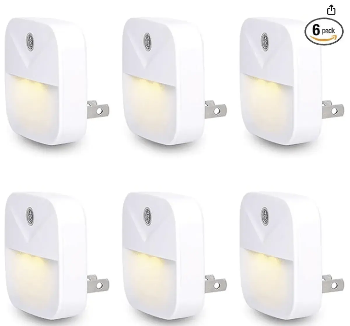 LED Night Light, Warm White Nightlight, Dusk-to-Dawn Sensor, Bedroom, Bathroom, Kitchen, Hallway, Stairs, Energy Efficient, Compact, 6-Pack