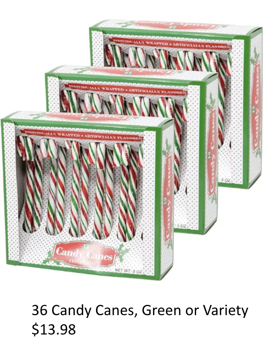 36 Peppermint Candy Canes, Green or Variety
