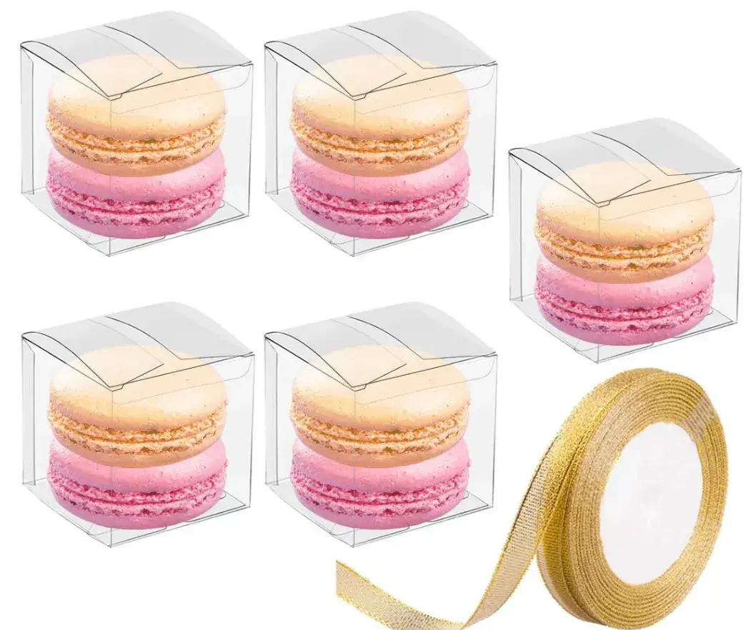Clear Favor Boxes with Gift Ribbons, 2x2x2 inch, 120 Pcs