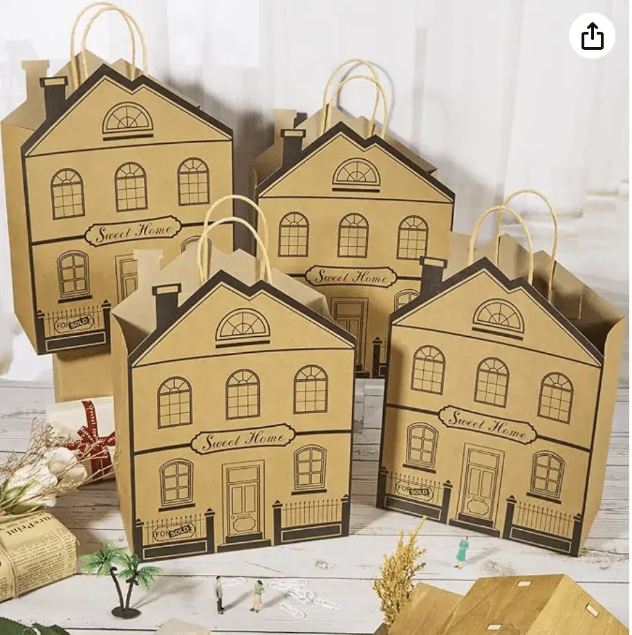 12 House Shaped Gift Bags Paper Gift Bags with Handles