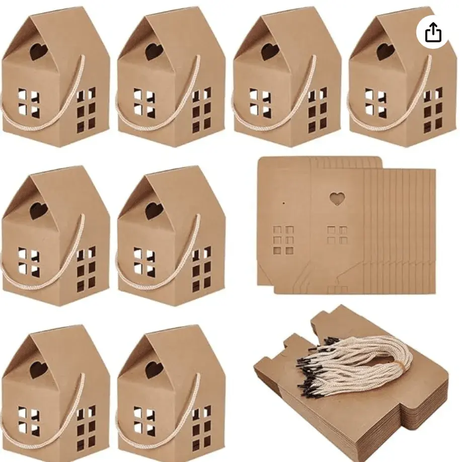 30Pcs House Shaped Gift Boxes, 3x3x3inch Log Kraft Paper Candy Box