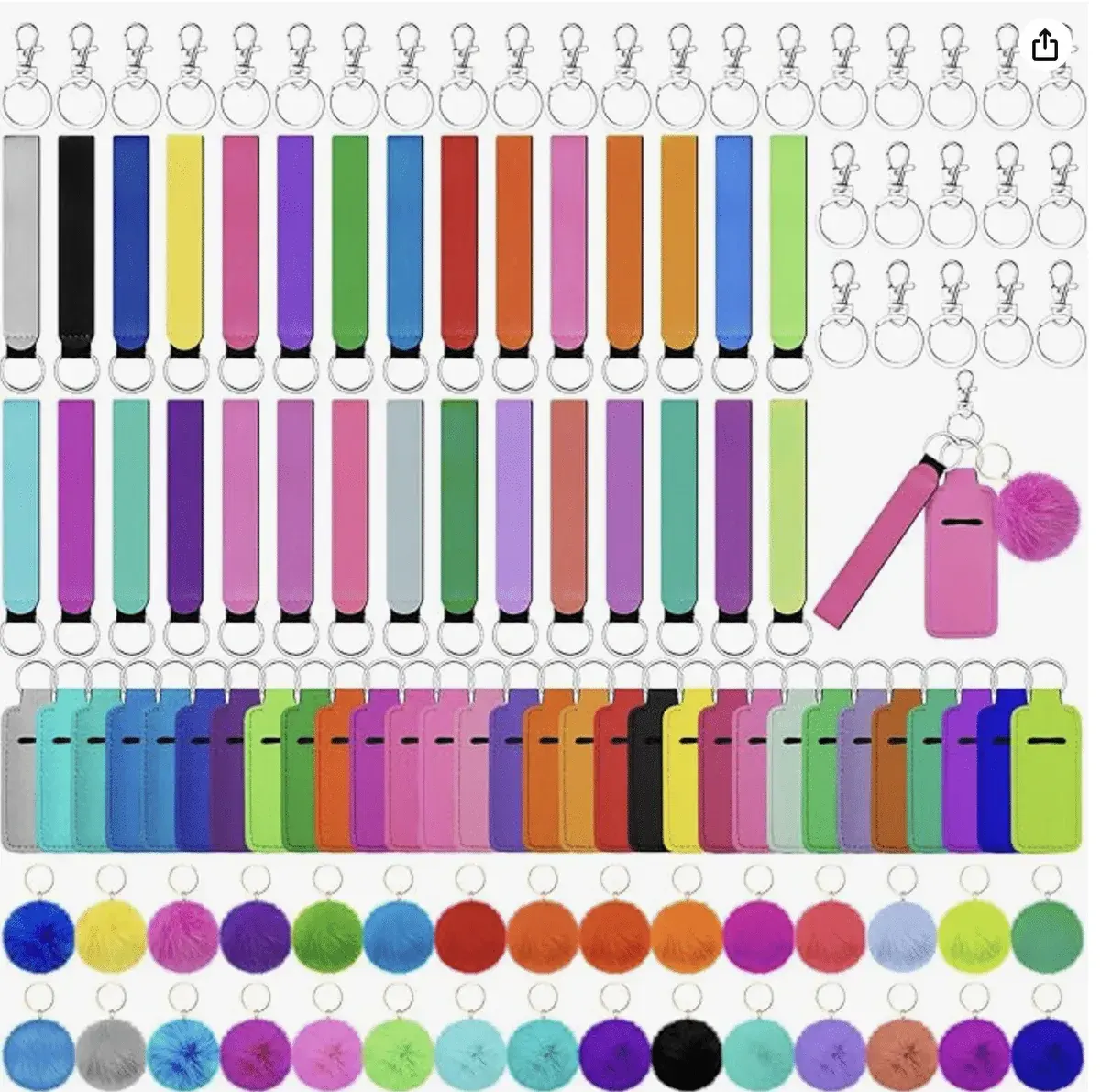 Lip Balm Holder Keychain Set Include Lipstick Holder Colorful Wristlet Keychain Bulk Fluffy Pom Ball Accessory
