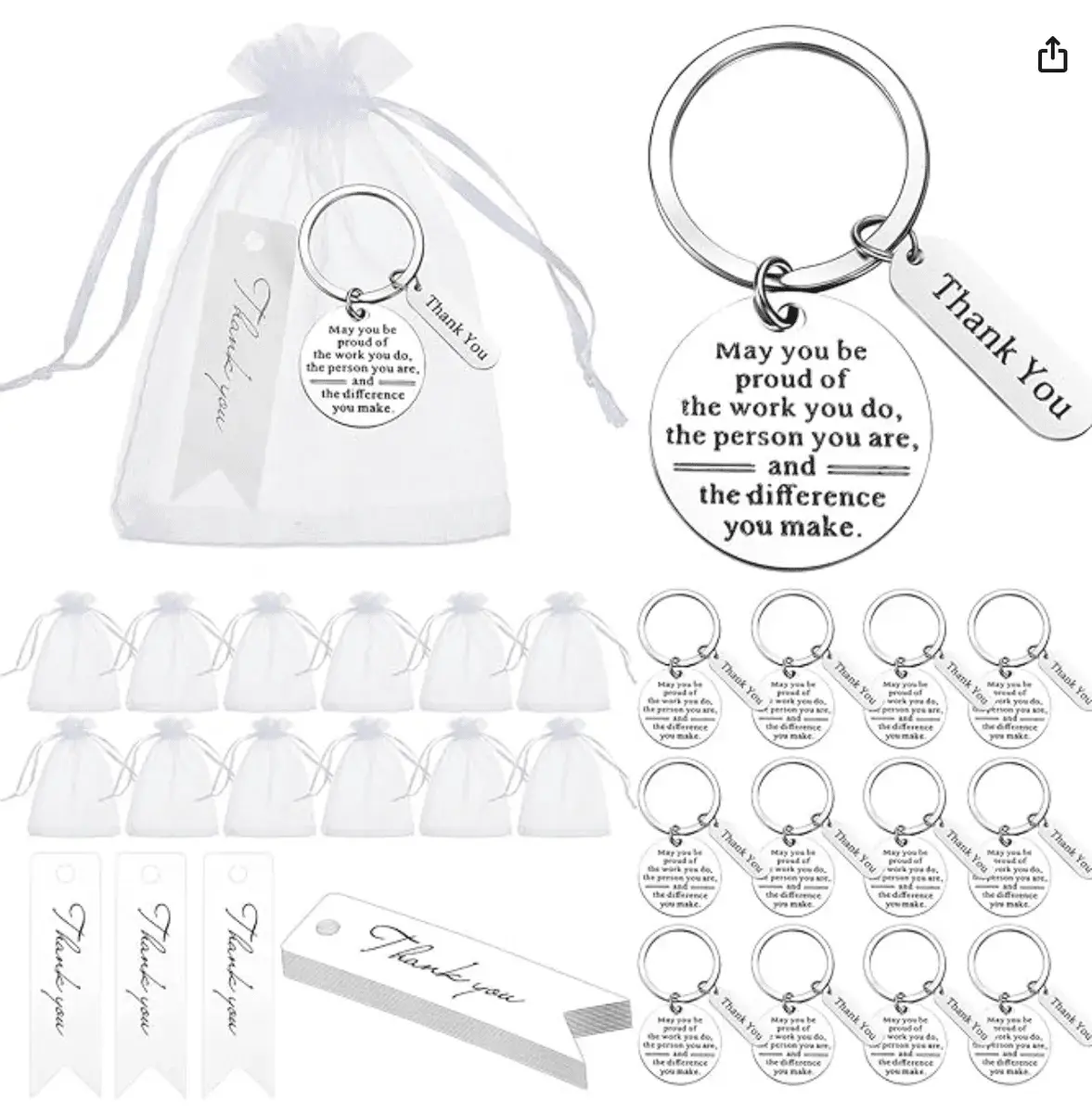 36 Pcs Employee Appreciation Gifts Bulk for Coworkers Keychains Organza Bags with Cards for Social Worker Staff Gifts(Silver)