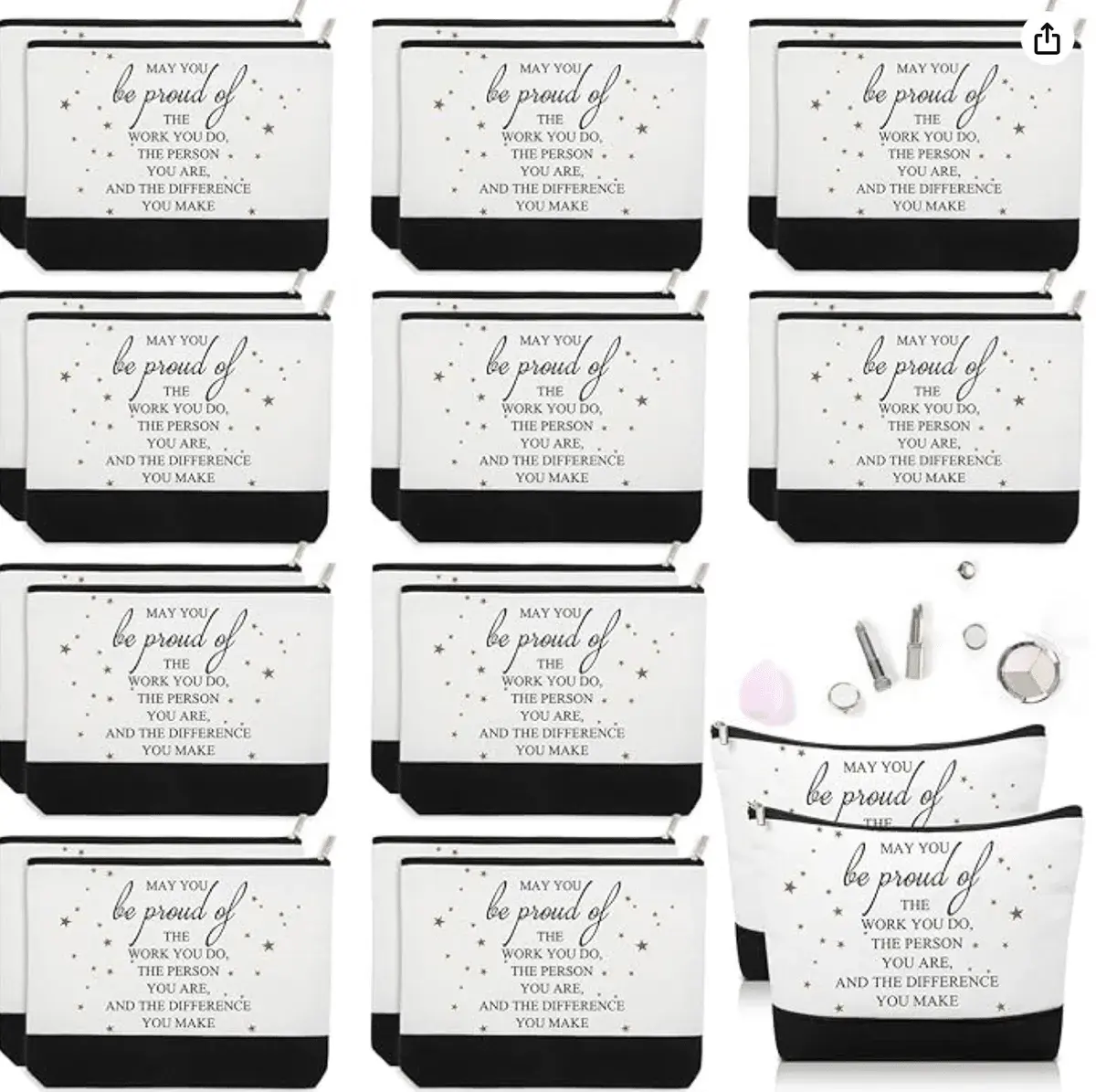 20 Pcs Employee Inspirational Gifts for Women Make up Bags Bulk Cosmetic Bags Coworker Canvas Pouch Bag with Zipper Appreciation Bags for Women Graduation Teacher Nurse Gift(White,Proud)