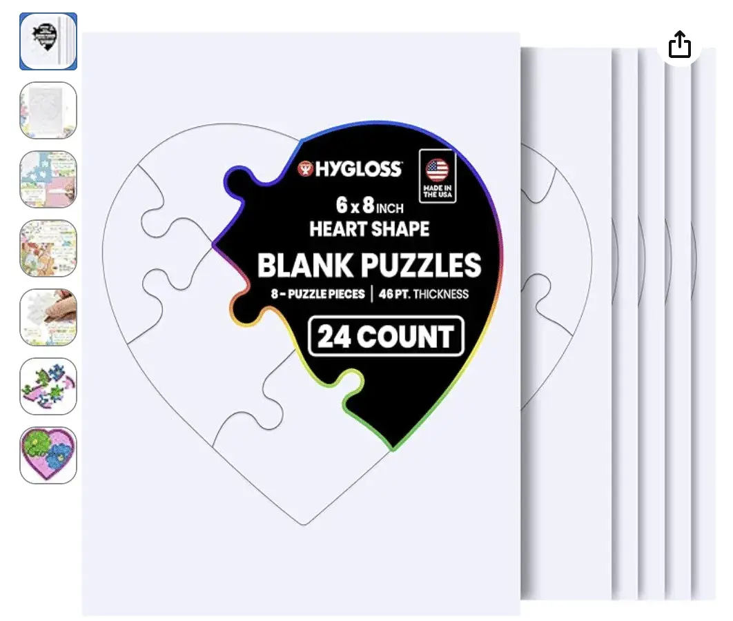 Hygloss 24 Blank Heart Puzzles – 6 x 8 Inches – Ideal for Valentine’s Day Crafts – Write, Draw, and Decorate – 8 Pieces Each