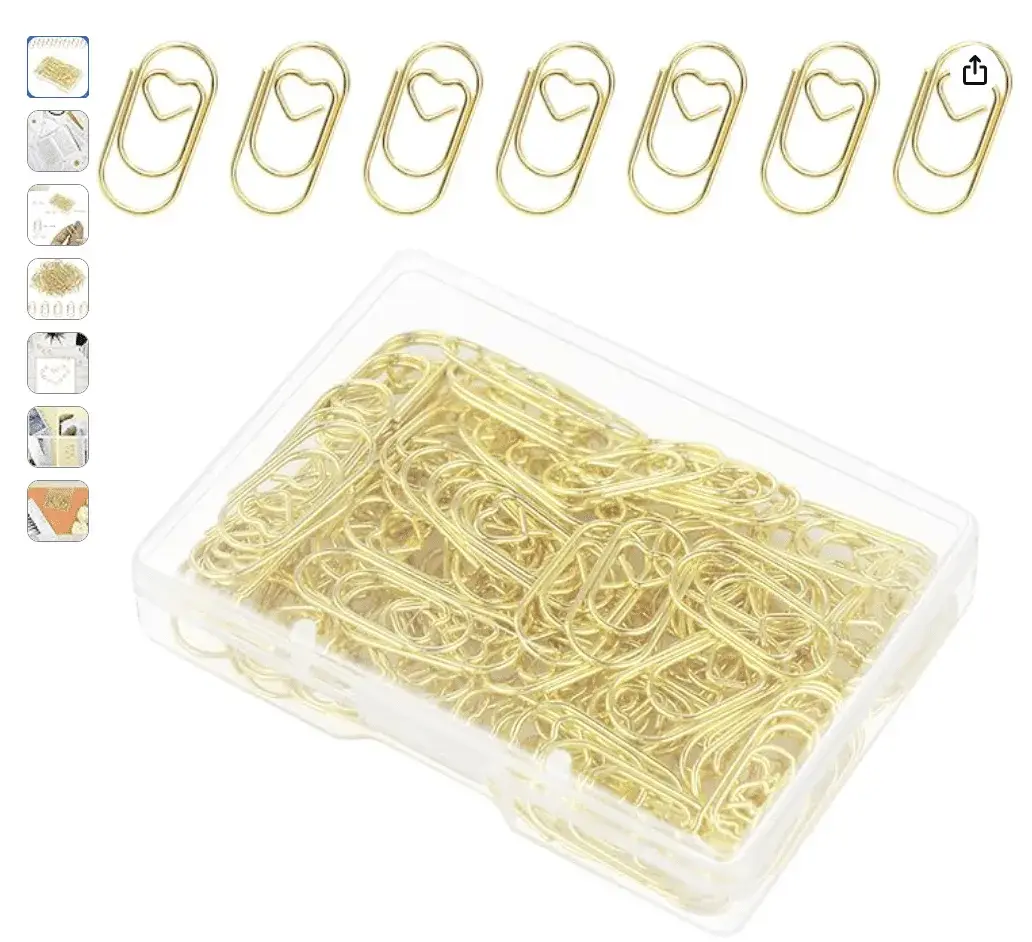 Heart Shaped Gold Paper Clips