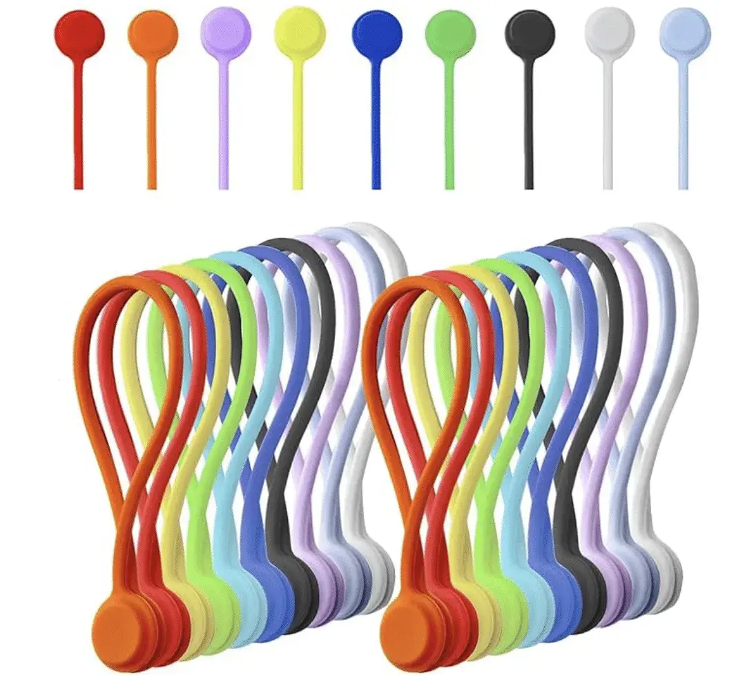 20 Pack Reusable Silicone Magnetic Cable Ties Twist Ties for Home/Office Cord Wrap, Cable Organizer, Magnetic Cord Holder, Cable Organizer Fridge Magnets - Perfect Smart Home Gadgets! 10 COLORS