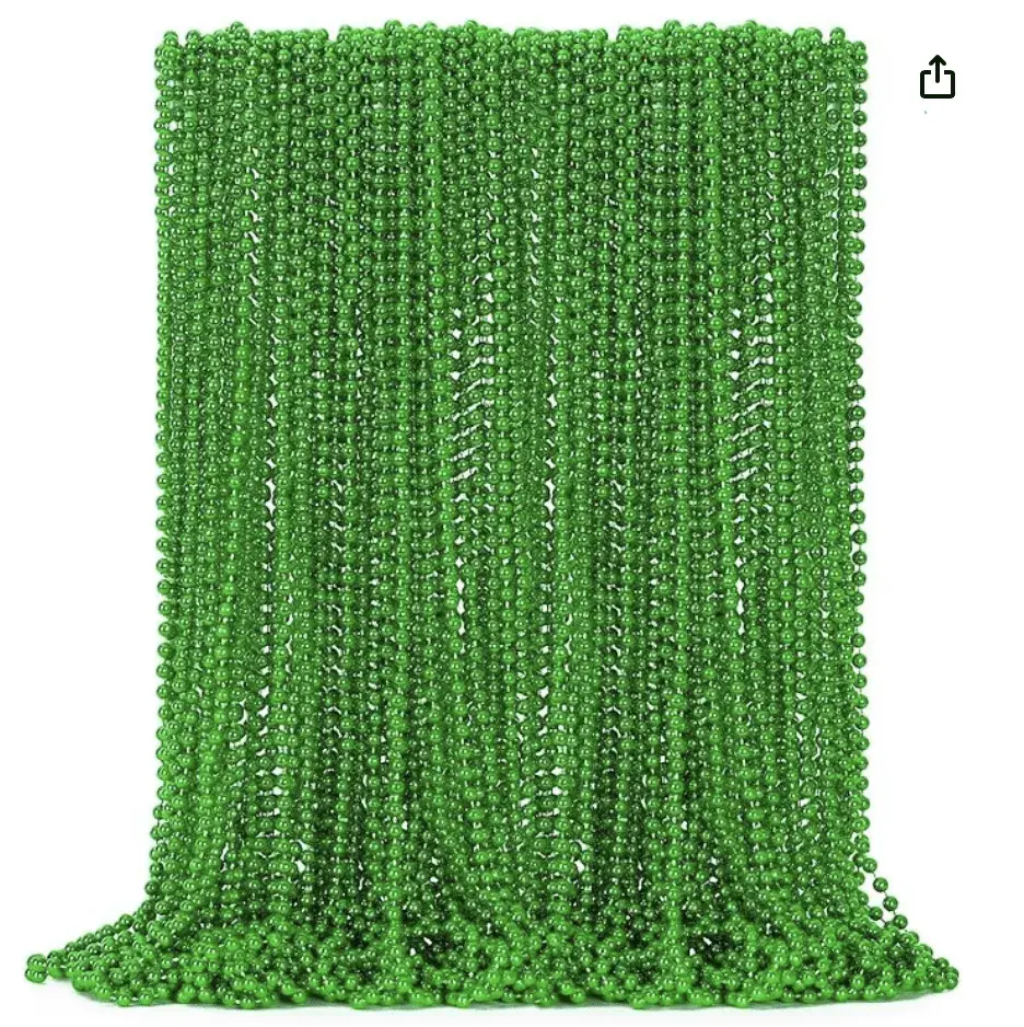 50PCS St Patricks Day Necklace, St. Patrick's Day Green Bead Necklace Accessories, Metallic Irish Saint Patrick Mardi Gras Necklaces Bulk, Parade Throw Accessories for Mardi Gras St. Patricks Party
