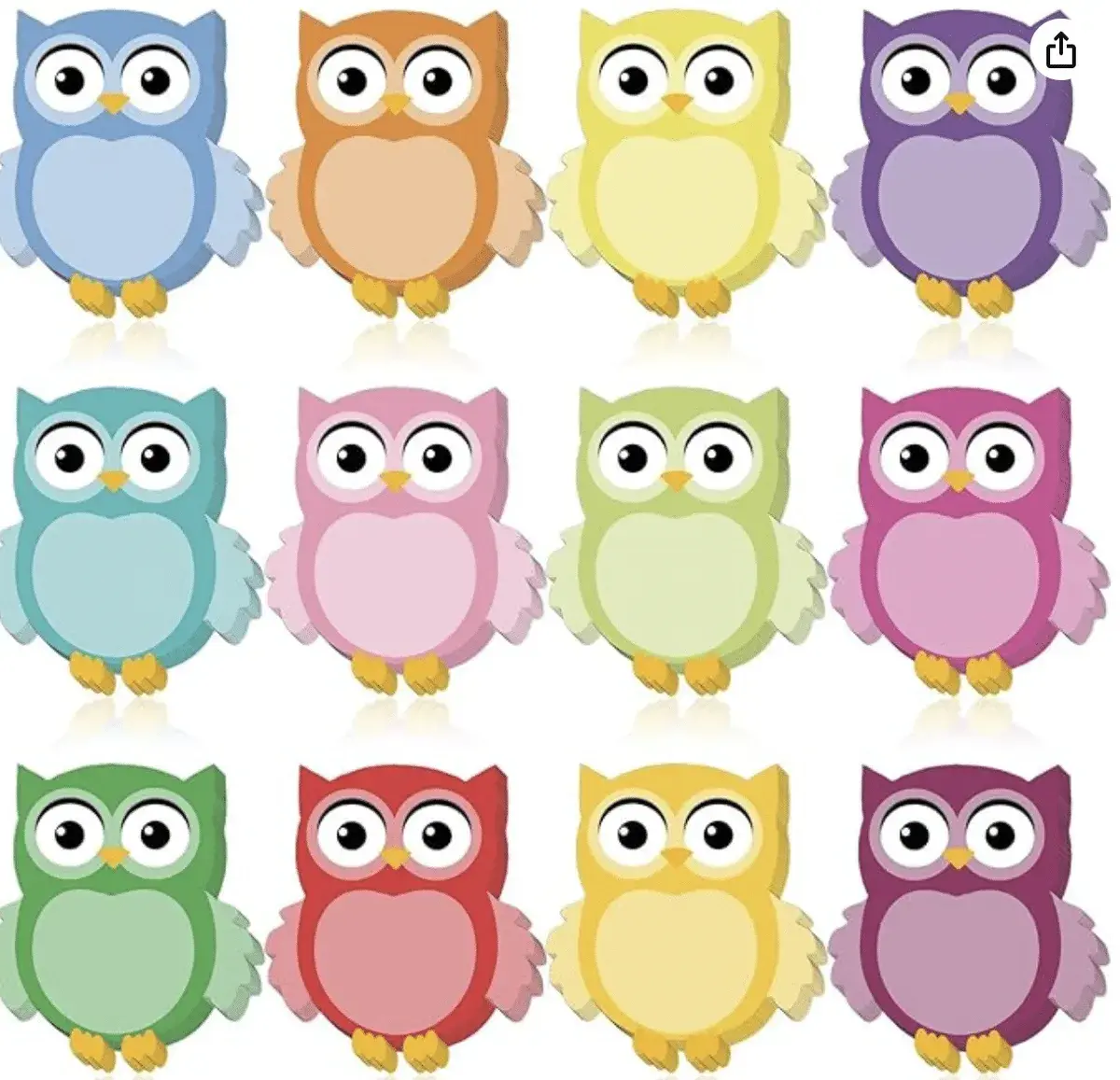 12 Pieces Owl Sticky Note Adhesive Cute Memo Notes Self-Stick Owl Note Pads for Reminders, Study, Work, Office, School and Home, 12 Styles