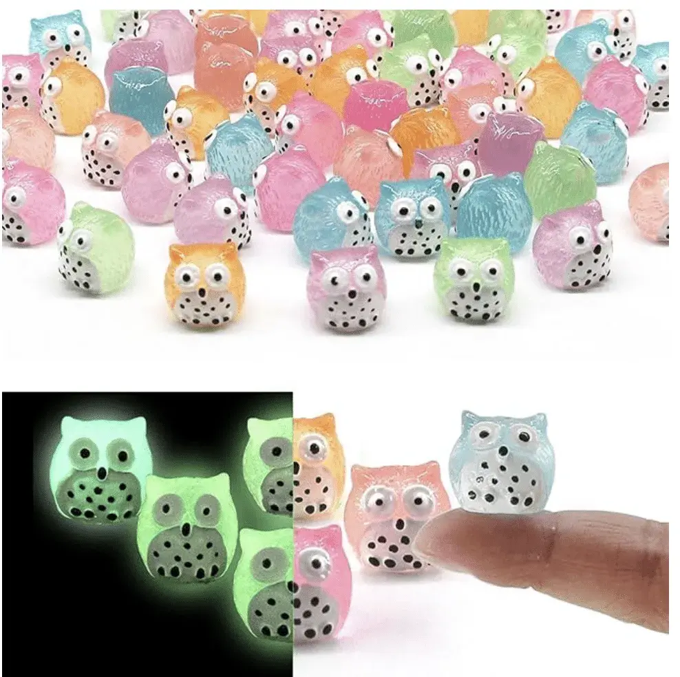 Luminous Mini Resin Animals 40 Pcs Tiny Resin Owls Glow in The Dark for Garden Miniatures Fairy Garden Accessories Plant Decorations and Car Accessories