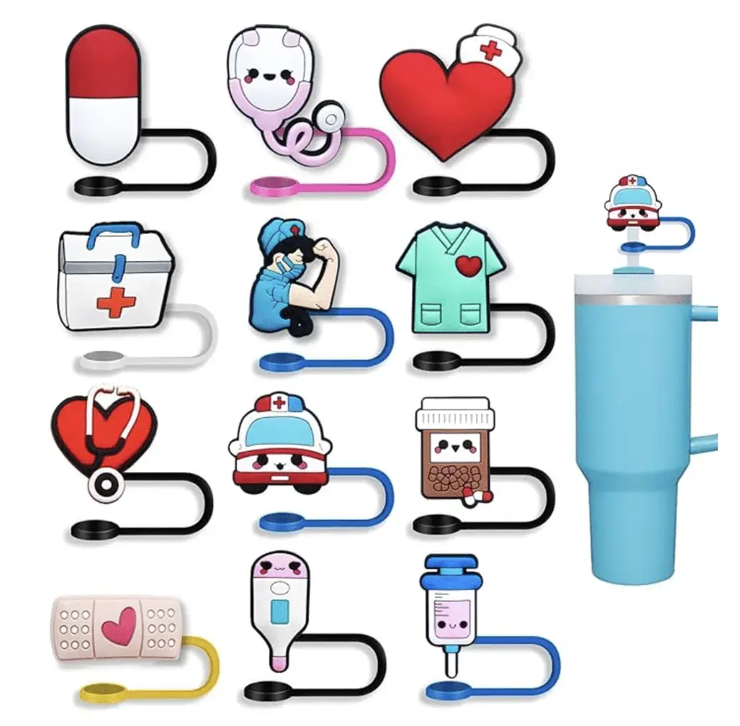 Nursing Straw Covers Cap 12 Pcs for Stanley Cup 30&40 Oz, Tumbler, Water Bottle Silicone Straw Topper Fits 10mm Reusable Straws, Cute Straw Tips Cover