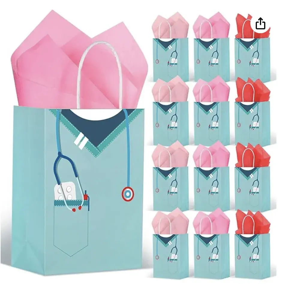 30 Pcs Nurse Gifts Bag Medical Assistant Gifts Bags Thank You Doctor Paper Goodie Bags with Handles for Healthcare Workers