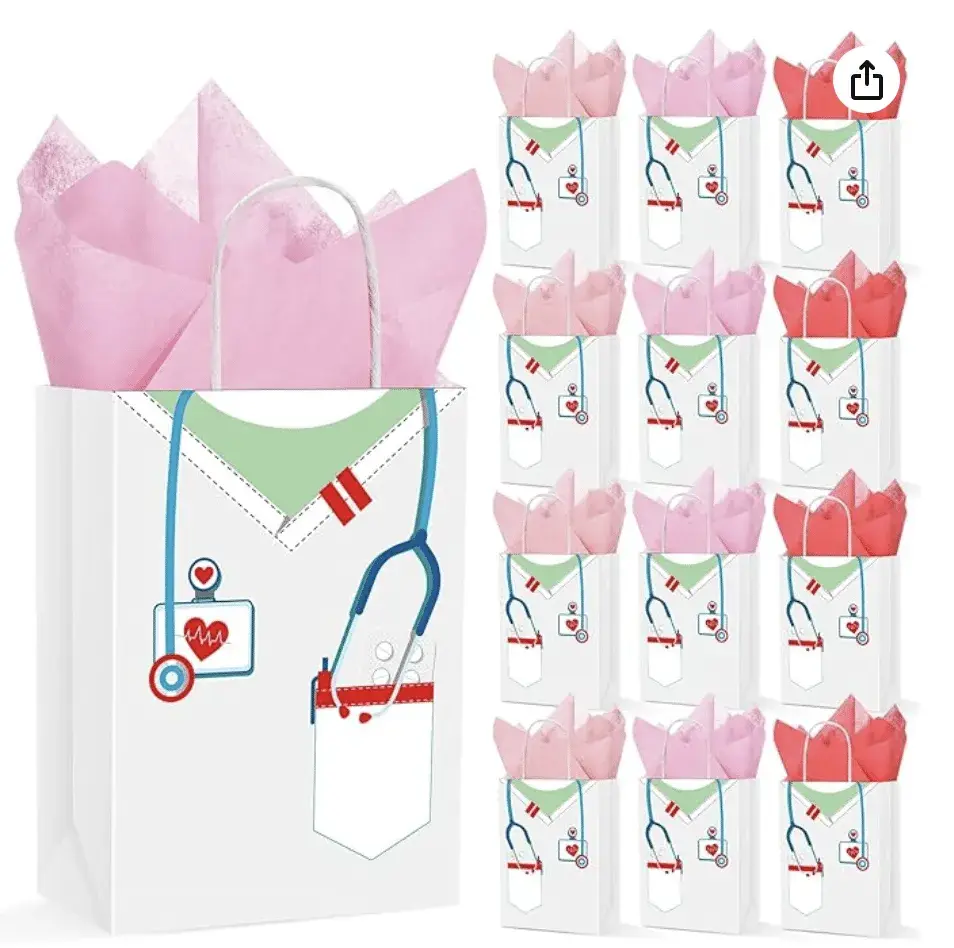 30 Pcs Nurse Gift Bags with 30 Wrapping Tissue Papers Nurses Appreciation Week Gifts Bags Stylish Nurse Appreciation Gifts