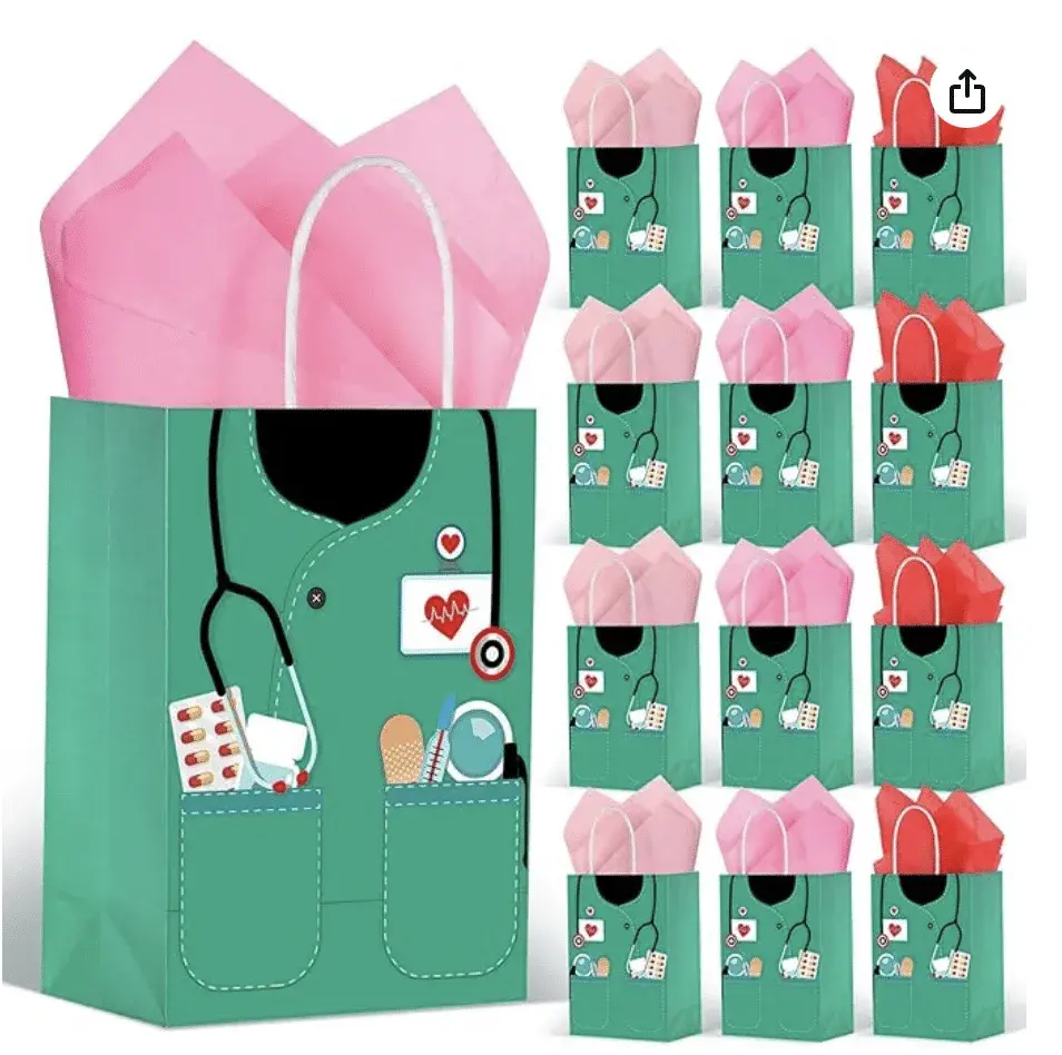 30 Pcs Nurse Gift Bags with 30 Wrapping Tissue Papers Nurses Appreciation Week Gifts Bags Stylish Nurse Appreciation Gifts