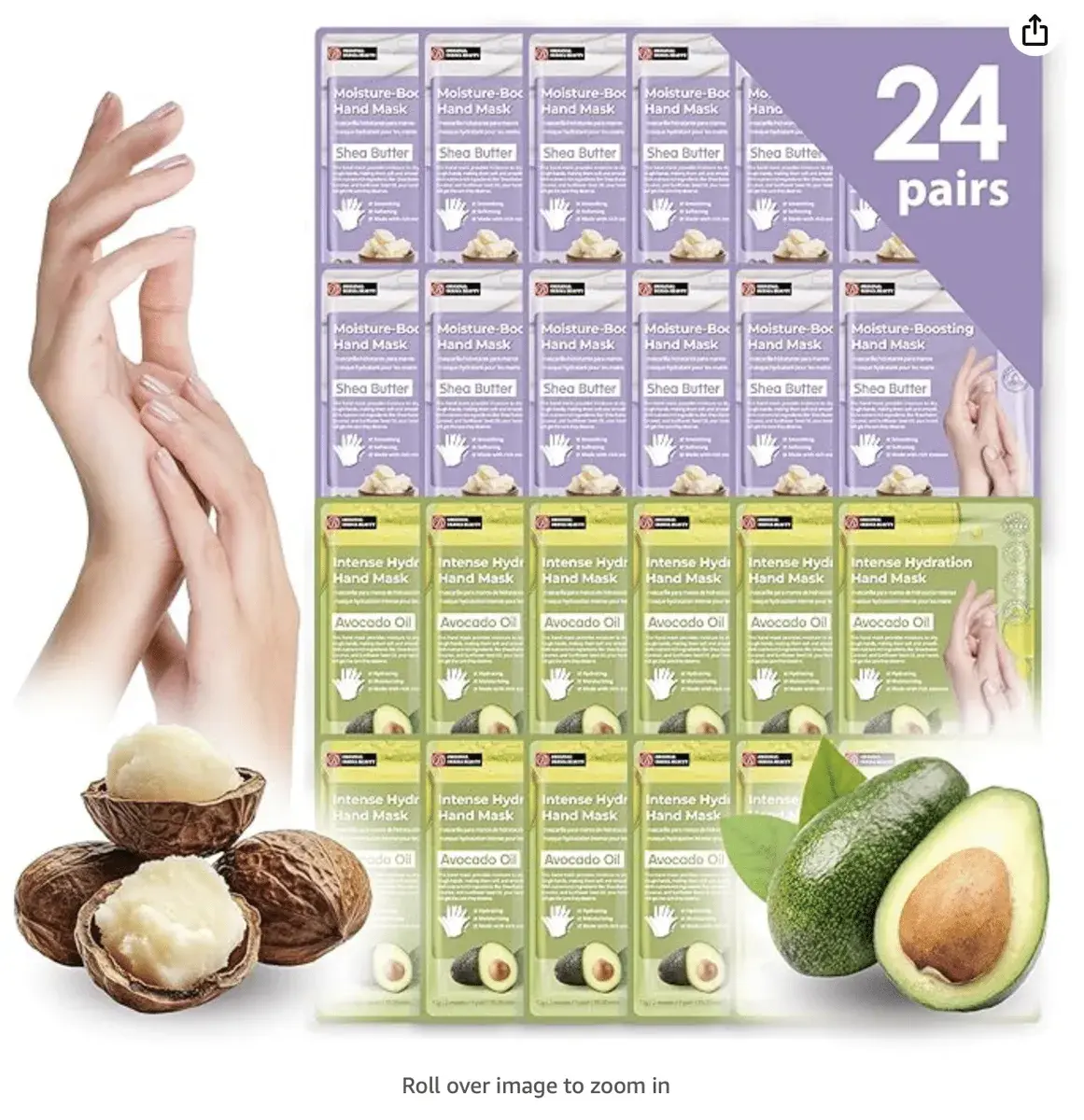 Original Derma Beauty - 24 Pairs Hand Mask Bulk Shea Butter + Avocado Hand Masks Moisturizing Glove