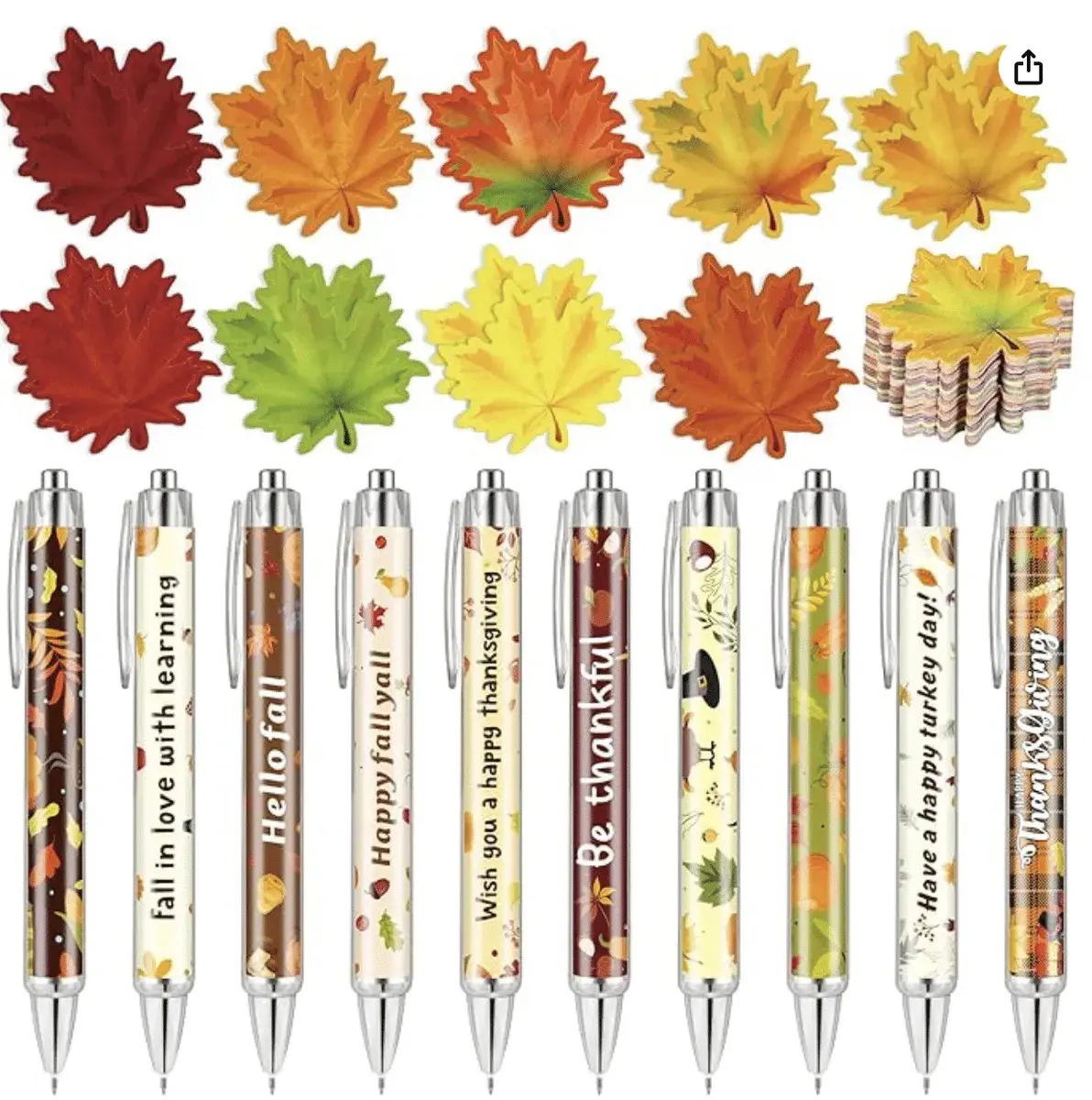40 Pcs Autumn Fall Leaf Sticky Notes and Pens Set