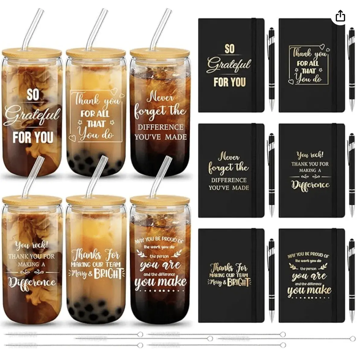 18 Pcs Home Care/ Hospice Appreciation Gift Set /Thank You Inspirational Gifts with A6 Leather Journal Notebook 16 Oz Glass Cup Glitter Ballpoint Pen