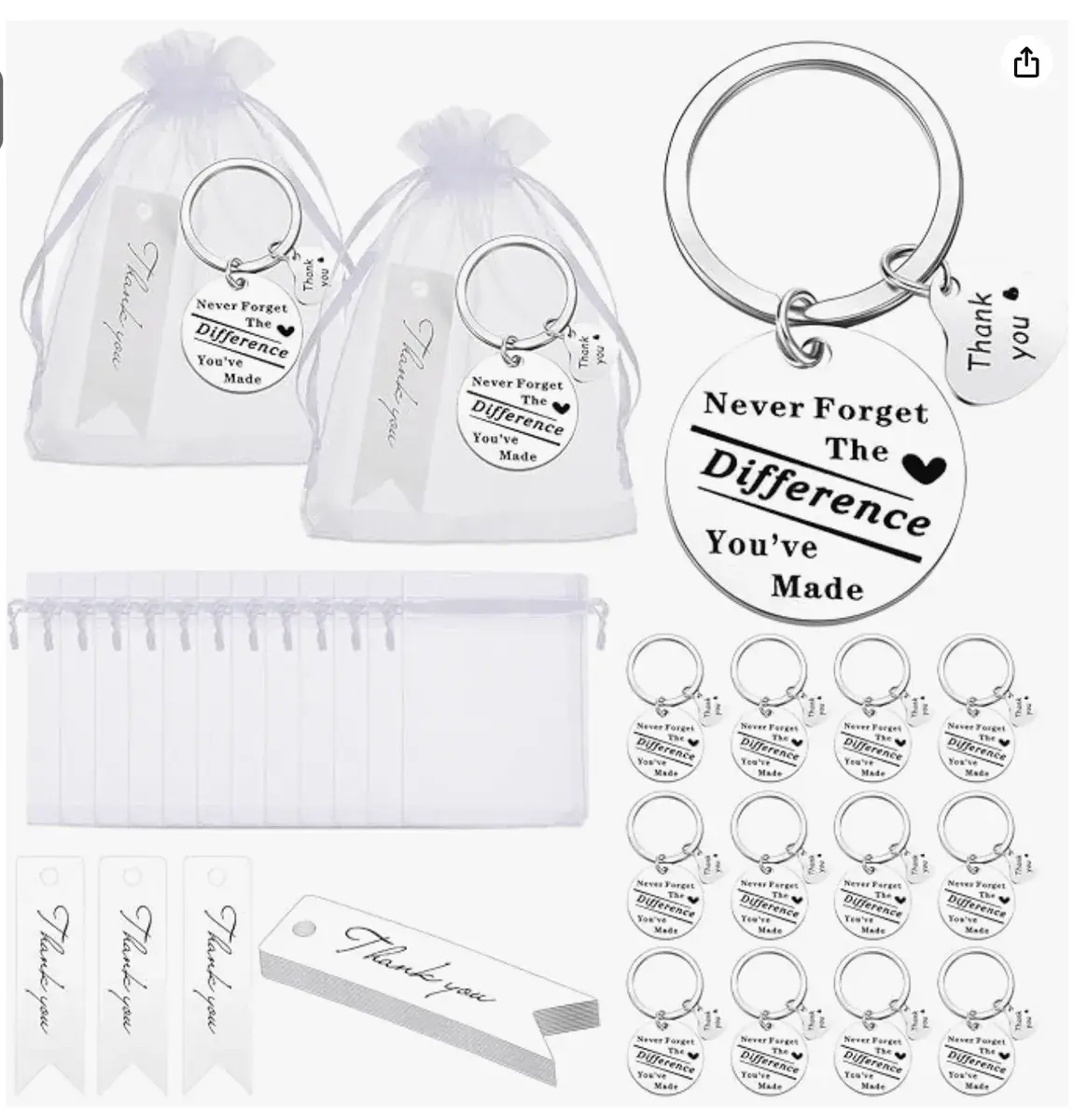 Never Forget The Difference You've Made Keychains with Organza Bags and Thank You Tags