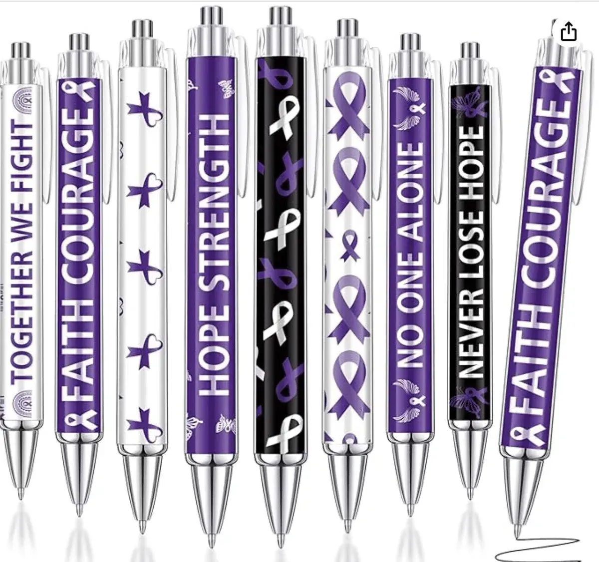 48 Pcs Purple Ribbon Awareness Pens Cancer Awareness Ballpoint Pens Bulk
