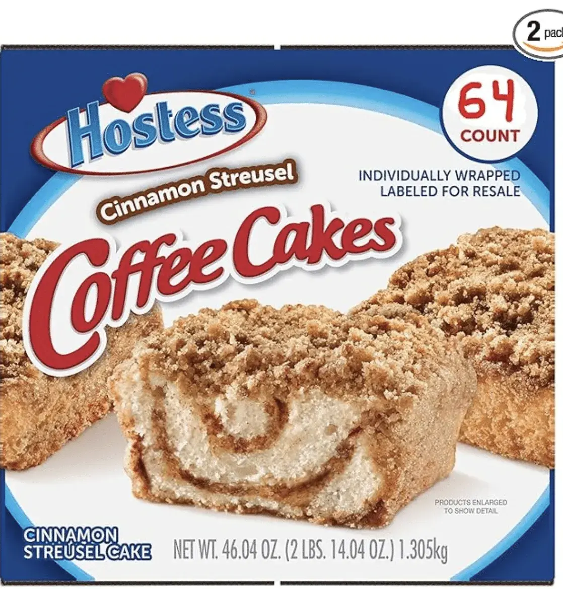 2 Pk. Hostess Cinnamon Streusel Coffee Cake (1.44oz / 32pk)