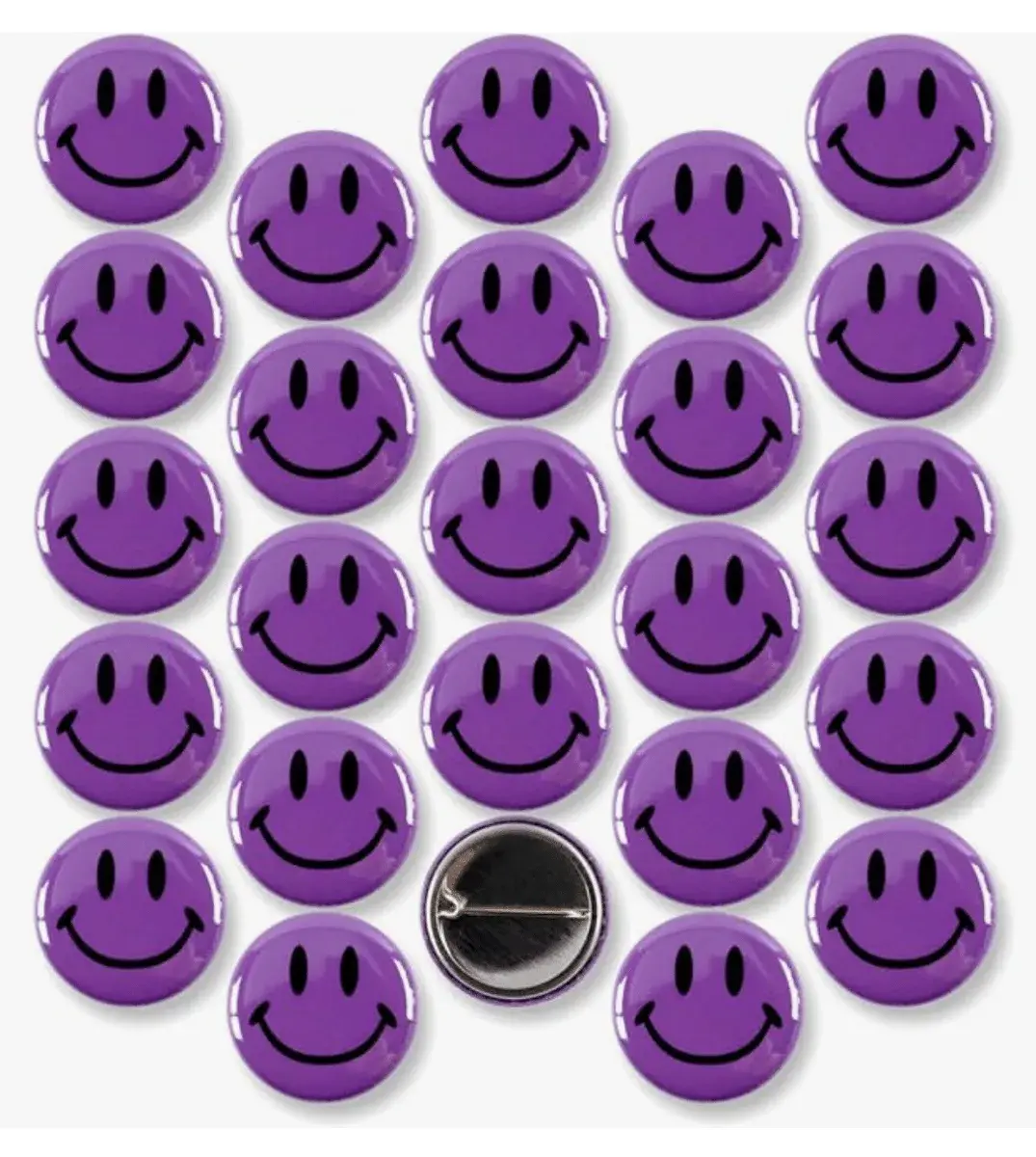 Smiley Face Pinback Buttons – Classic Round Badge, Durable Metal with Secure Pinback