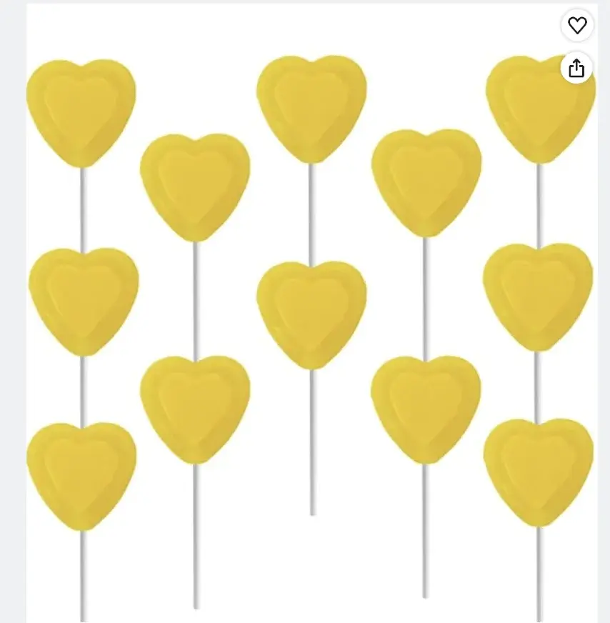 Fruidles 12-Count Lemon Double Heart Lollipops, Half-Pound Double Heart Shaped Lemon Flavored, Individually Wrapped 18 Gram Lollipop