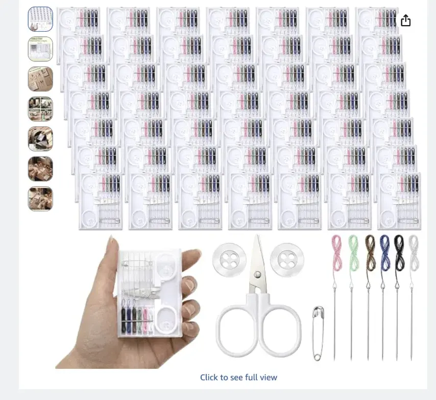 50 Boxes Quick Fix Sewing Kits Bulk, Small Travel Sewing Box, Portable Pre-Threaded Needle Emergency Repair Tool, Including 2 Buttons, 6 Colors of Thread, 1 pin, and Scissors