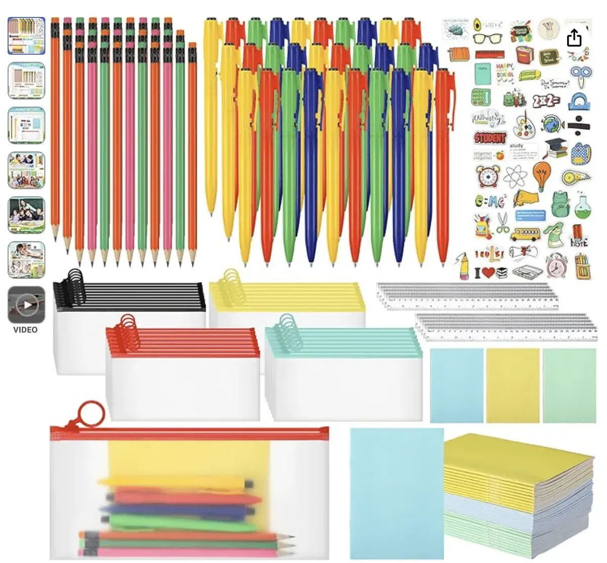 200 Pcs Back to School Gifts Supplies Set Bulk Include Pencil Case Notepads Pencils Ballpoint Pen Sticker Ruler Gift Bag