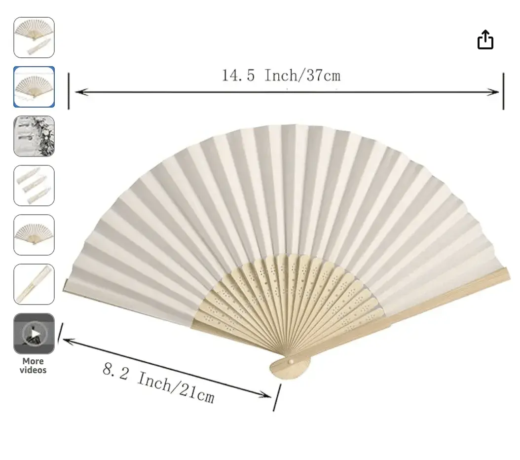 50pcs Paper Hand Fan with Organza Bags Bamboo Handheld Folding Fans